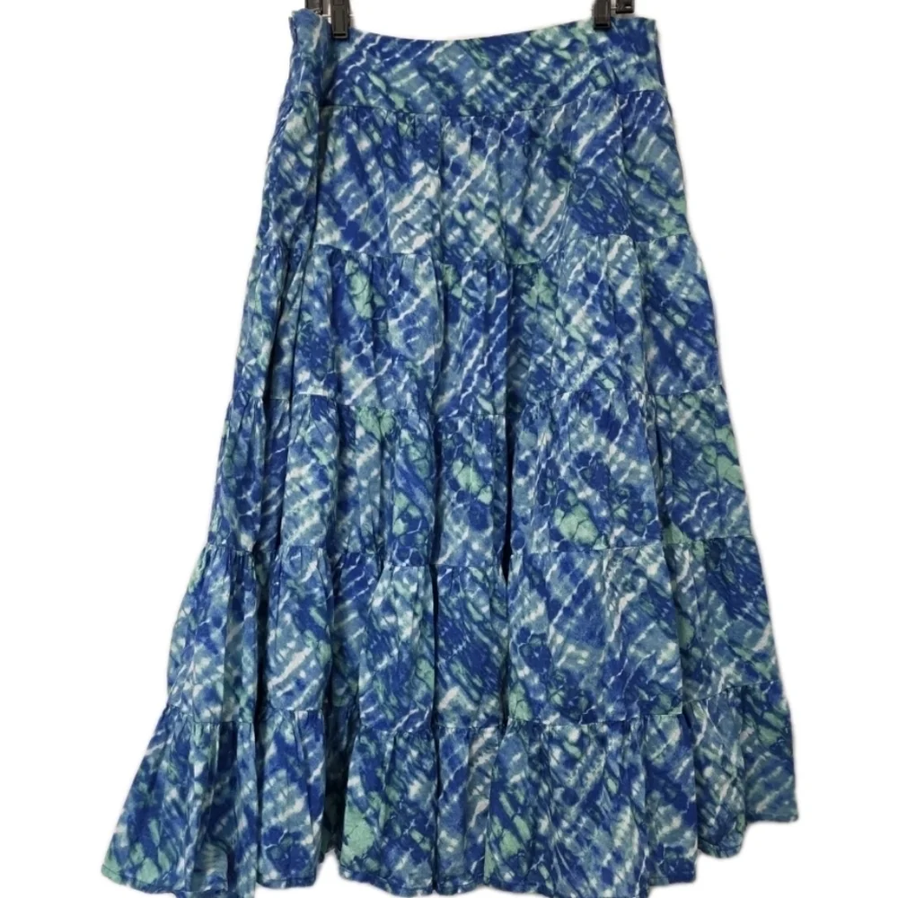 Jones New York Blue Tie Dye Cotton Maxi Skirt Broomstick Peasant Boho Size 14 - Picture 7 of 8